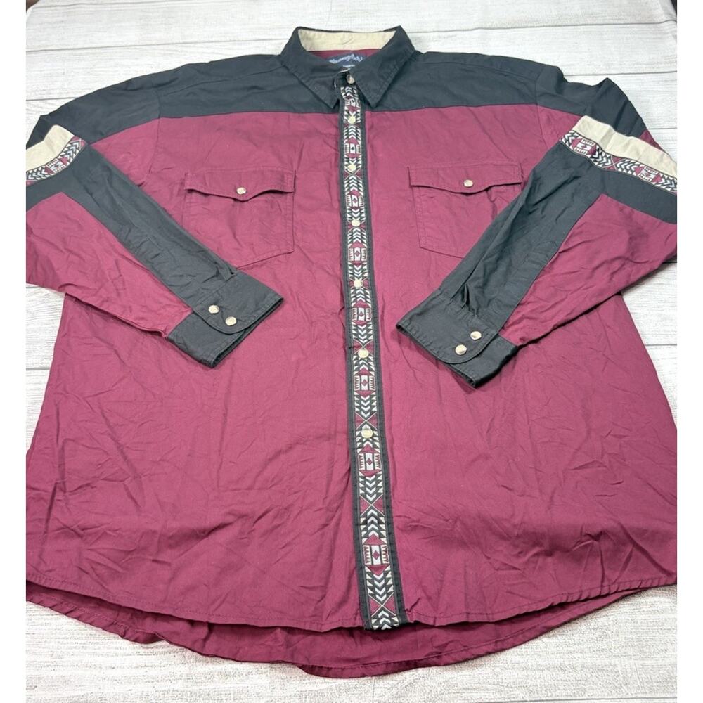 Wrangler Vintage Mens Western Shirt Pearl Snap Long Sleeve Aztec Size XL